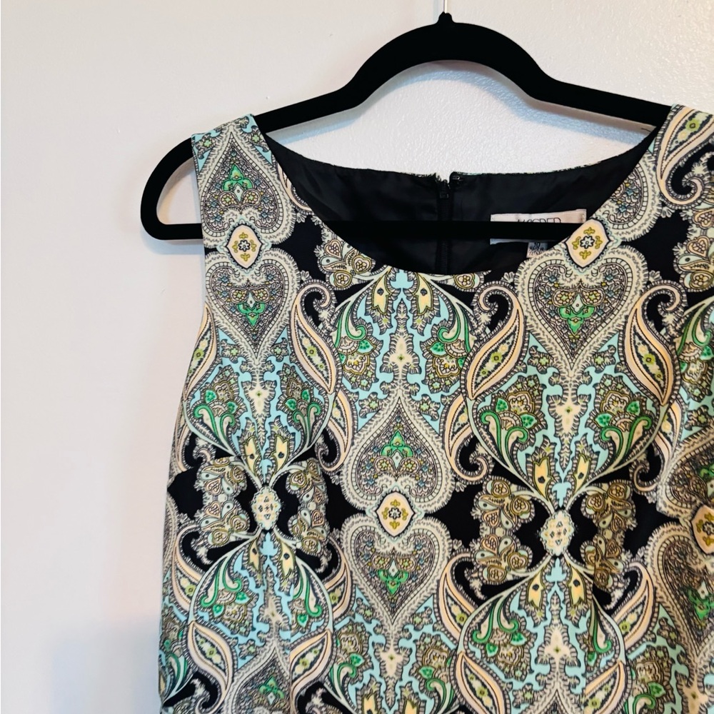 Kasper green patterned a line dress with high neck, sleeveless size 10 - Picture 3 of 4